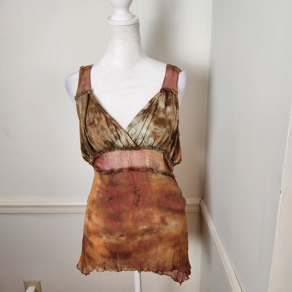 Casual Freedom Tank Top Sz Large Babydoll Boho Silk Fairy Grunge Sheer Festival